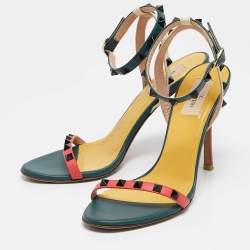 Valentino Multicolor Leather Rockstud Ankle Strap Sandals Size 39