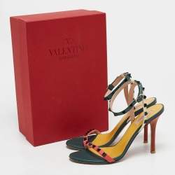 Valentino Multicolor Leather Rockstud Ankle Strap Sandals Size 39
