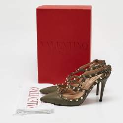 Valentino Green Leather Rockstud Caged Pumps Size 39