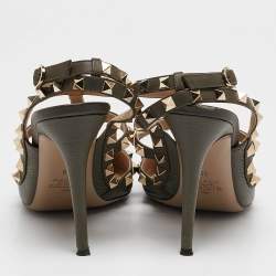 Valentino Green Leather Rockstud Caged Pumps Size 39