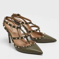 Valentino Green Leather Rockstud Caged Pumps Size 39