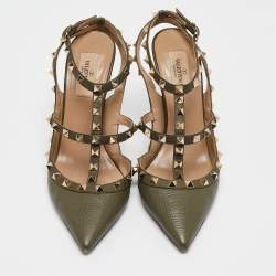 Valentino Green Leather Rockstud Caged Pumps Size 39