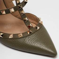 Valentino Green Leather Rockstud Caged Pumps Size 39