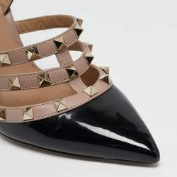 Valentino Black/Dusty Pink Leather Rockstud Caged Slingback Pumps Size 39