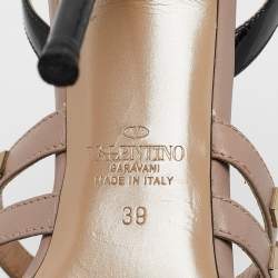 Valentino Black/Dusty Pink Leather Rockstud Caged Slingback Pumps Size 39