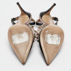 Valentino Black/Dusty Pink Leather Rockstud Caged Slingback Pumps Size 39