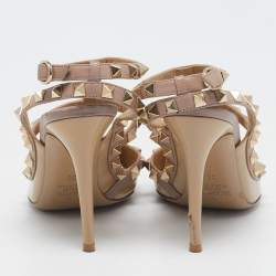 Pre Owned Valentino Beige Patent Leather Rockstud Ankle Strap Pumps Size 35