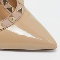 Pre Owned Valentino Beige Patent Leather Rockstud Ankle Strap Pumps Size 35