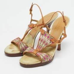 Valentino Multicolor Fabric and Leather Slingback Sandals Size 39.5