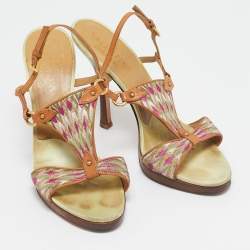 Valentino Multicolor Fabric and Leather Slingback Sandals Size 39.5