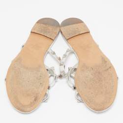 مملوكة مسبقًا Valentino Silver Leather Rockstud Slide Flats Size 36