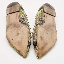 Pre Owned Valentino Green Leather Crystal Embellished Rockstud Ballet Flats Size 39.5