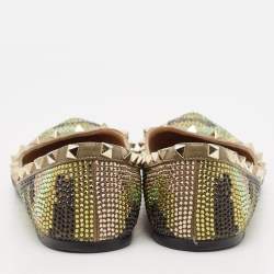 Pre Owned Valentino Green Leather Crystal Embellished Rockstud Ballet Flats Size 39.5