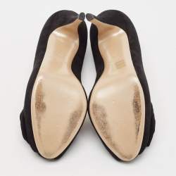 Pre Owned Valentino Black Suede Rose Peep Toe Pumps Size 39