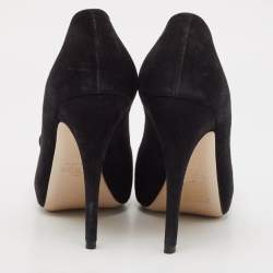 Pre Owned Valentino Black Suede Rose Peep Toe Pumps Size 39