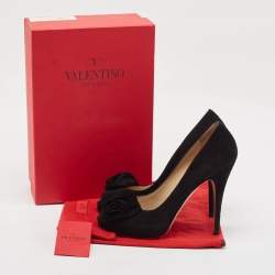 Pre Owned Valentino Black Suede Rose Peep Toe Pumps Size 39