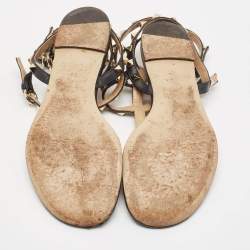 Pre Owned Valentino Black Leather Rockstud Ankle Strap Flat Sandals Size 38