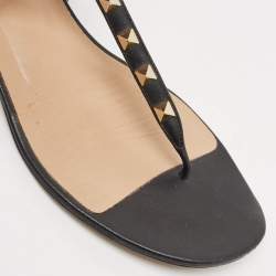 Pre Owned Valentino Black Leather Rockstud Ankle Strap Flat Sandals Size 38