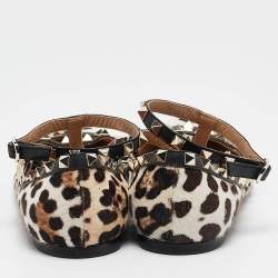 Pre Owned Valentino Multicolor Calf Hair and Leather Rockstud Ankle Strap Ballet Flats Size 38