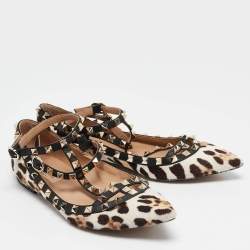 Pre Owned Valentino Multicolor Calf Hair and Leather Rockstud Ankle Strap Ballet Flats Size 38
