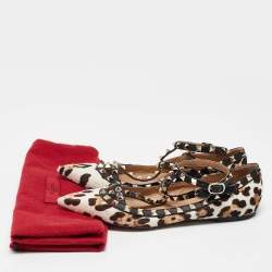 Pre Owned Valentino Multicolor Calf Hair and Leather Rockstud Ankle Strap Ballet Flats Size 38