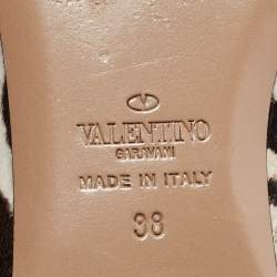 Pre Owned Valentino Multicolor Calf Hair and Leather Rockstud Ankle Strap Ballet Flats Size 38