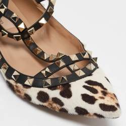 Pre Owned Valentino Multicolor Calf Hair and Leather Rockstud Ankle Strap Ballet Flats Size 38