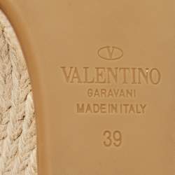 Pre Owned Valentino Brown Leather Rockstud Ankle Strap Espadrille Wedge Sandals Size 39