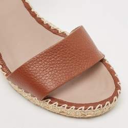 Pre Owned Valentino Brown Leather Rockstud Ankle Strap Espadrille Wedge Sandals Size 39
