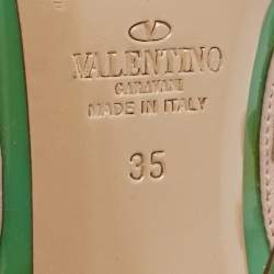 Pre Owned Valentino Green/Beige Leather Rockstud Strappy Pointed Toe Pumps Size 35