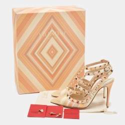 Valentino Multicolor Native Couture 1975 Print Leather Rockstud Ankle Strap Sandals Size 35.5