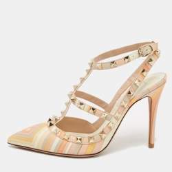 Valentino Multicolor Native Couture 1975 Print Leather Rockstud Ankle Strap Sandals Size 35.5