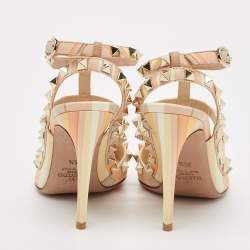 Valentino Multicolor Native Couture 1975 Print Leather Rockstud Ankle Strap Sandals Size 35.5