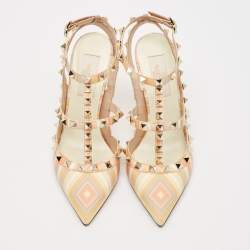 Valentino Multicolor Native Couture 1975 Print Leather Rockstud Ankle Strap Sandals Size 35.5