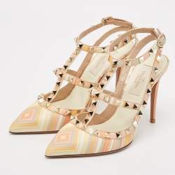 Valentino Multicolor Native Couture 1975 Print Leather Rockstud Ankle Strap Sandals Size 35.5