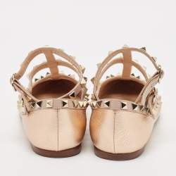Pre Owned Valentino Rose Gold/Pink Leather Rockstud Ballet Flats Size 37
