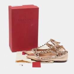 Pre Owned Valentino Rose Gold/Pink Leather Rockstud Ballet Flats Size 37
