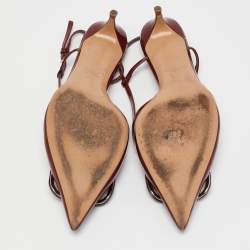 Pre Owned Valentino Dark Burgundy Patent Leather VLogo Slingback Pumps Size 39