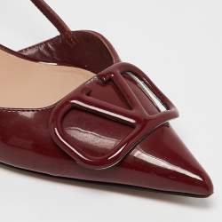 Pre Owned Valentino Dark Burgundy Patent Leather VLogo Slingback Pumps Size 39