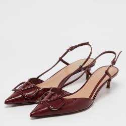 Pre Owned Valentino Dark Burgundy Patent Leather VLogo Slingback Pumps Size 39