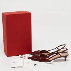 Pre Owned Valentino Dark Burgundy Patent Leather VLogo Slingback Pumps Size 39