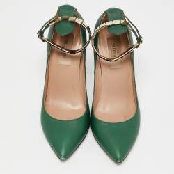 Valentino Green Leather Pointed Toe Ankle Strap Pumps Size 36