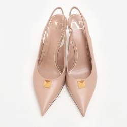 Pre Owned Valentino Nude Pink Leather One Stud Slingback Pumps Size 37