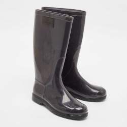 Valentino Grey Rubber Lace Print Rain Boots Size 37