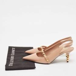Pre Owned Valentino Beige Leather Rockstud Slingback Pumps Size 39.5