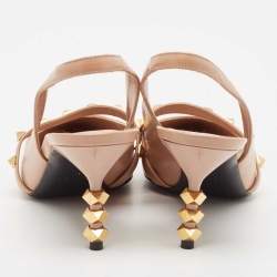 Pre Owned Valentino Beige Leather Rockstud Slingback Pumps Size 39.5
