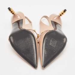 Pre Owned Valentino Beige Leather Rockstud Slingback Pumps Size 39.5