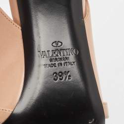 Pre Owned Valentino Beige Leather Rockstud Slingback Pumps Size 39.5