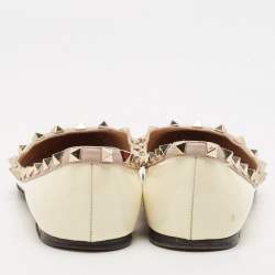 Pre Owned Valentino White/Beige Leather Rockstud Pointed Toe Ballet Flats Size 38
