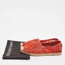 Valentino Red Lace and Leather Espadrille Flats Size 37